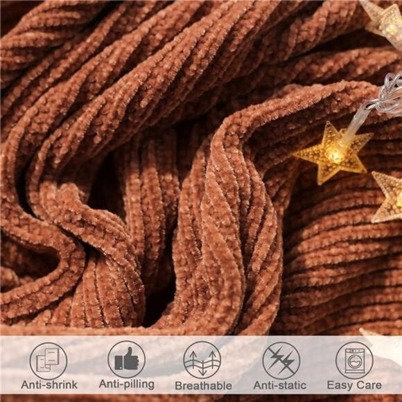 Throw Blanket for Couch, Soft Boho Bed Throw,Cozy Burnt Orange Chenille - Picture 5 of 7